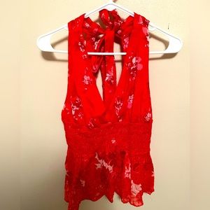 Free People Small Tank Blouse with tie top and smocked waist